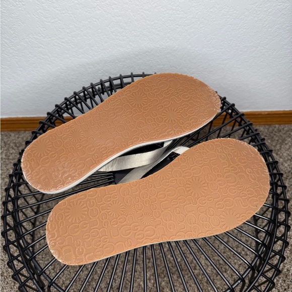 UGG Metallic Silver Leather Flip Flop Sandals Size 8 - Picture 5 of 6